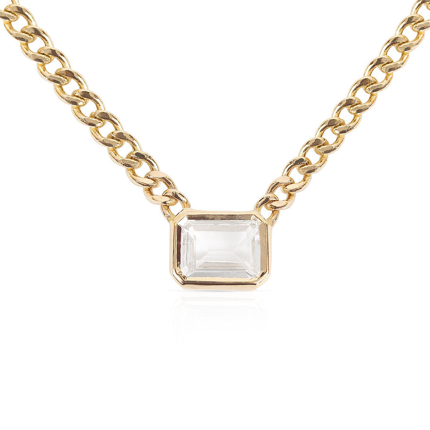 SALT. Fine Jewelry | EMERALD CUT TOPAZ NECKLACE WITH CUBAN CHAIN