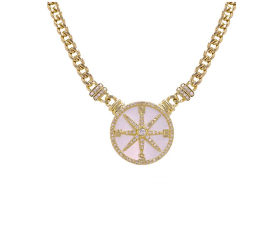 DIAMOND AND MOTHER OF PEARL COMPASS NECKLACE