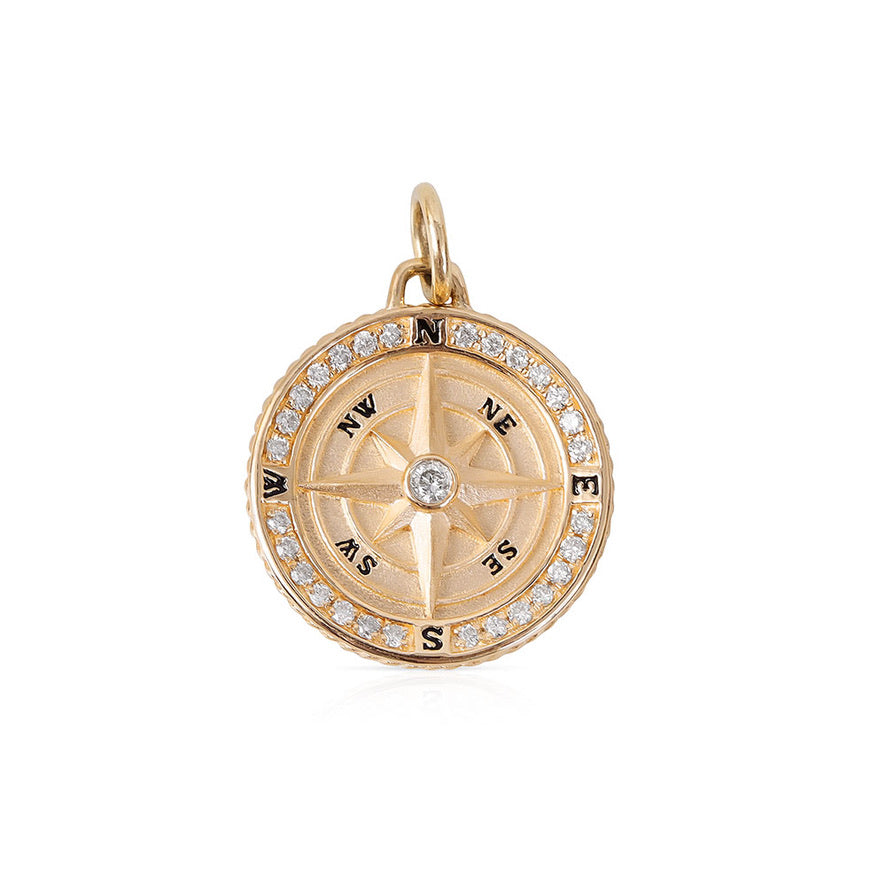 14K GOLD AND DIAMOND CLASSIC COMPASS CHARM MEDIUM