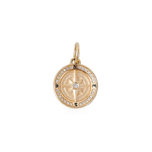 14K GOLD AND DIAMOND SMALL CLASSIC COMPASS CHARM 