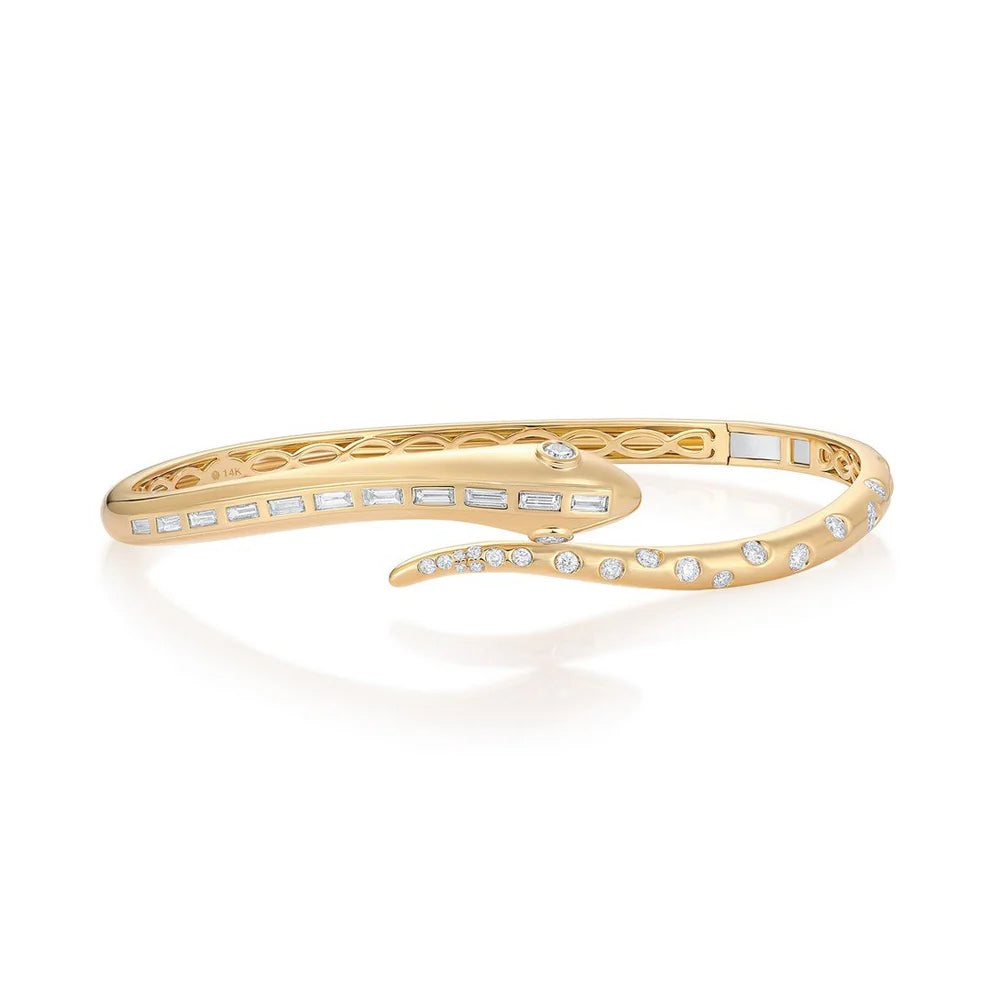 14K GOLD AND DIAMOND SNAKE BANGLE