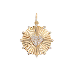 14K GOLD FLUTED HEART MEDALLION WITH DIAMOND TIPS