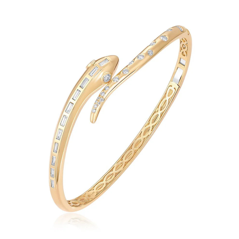 14K GOLD AND DIAMOND SNAKE BANGLE