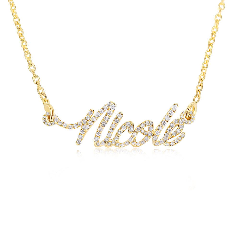 14K GOLD AND DIAMOND PERSONALIZED EDGY SCRIPT NECKLACE