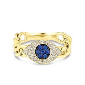 DIAMOND EVIL EYE CUBAN LINK RING