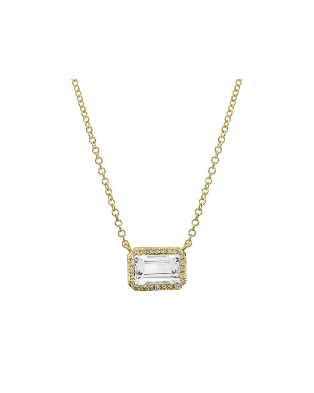 EMERALD CUT TOPAZ WITH DIAMOND NECKLACE