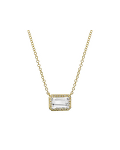 EMERALD CUT TOPAZ WITH DIAMOND NECKLACE