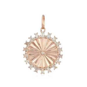 14K GOLD FLUTED CHARM WITH DIAMOND TIPS ROSE GOLD