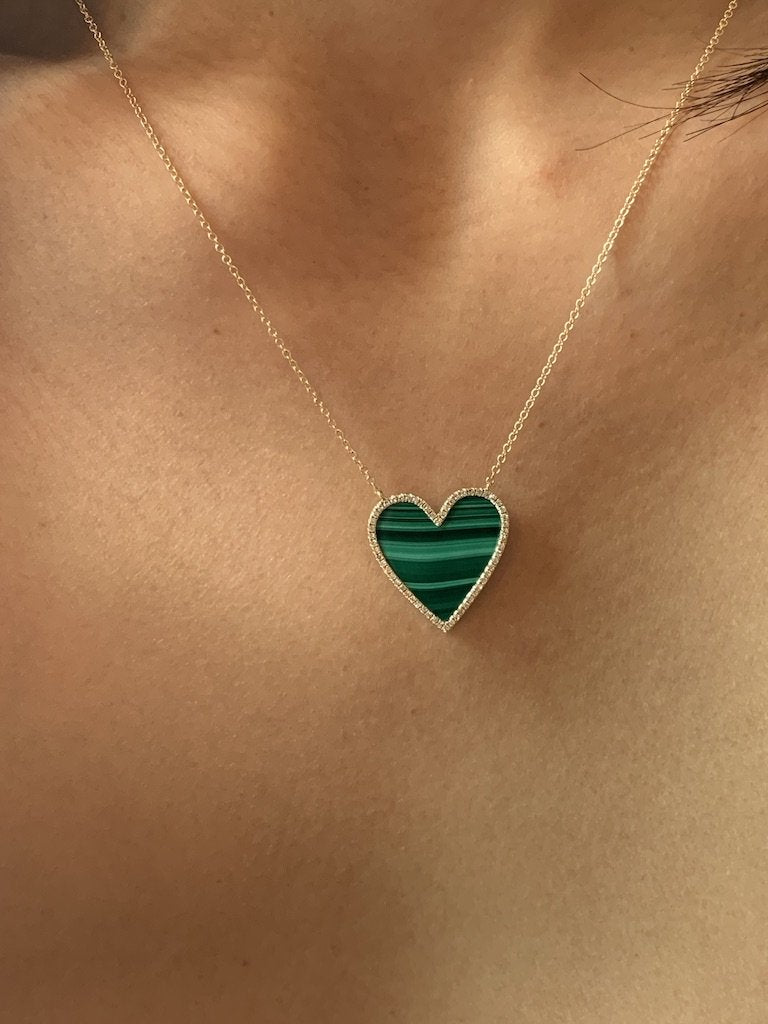 MALACHITE AND DIAMOND HEART NECKLACE