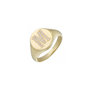 ROUND DIAMOND LETTER SIGNET RING